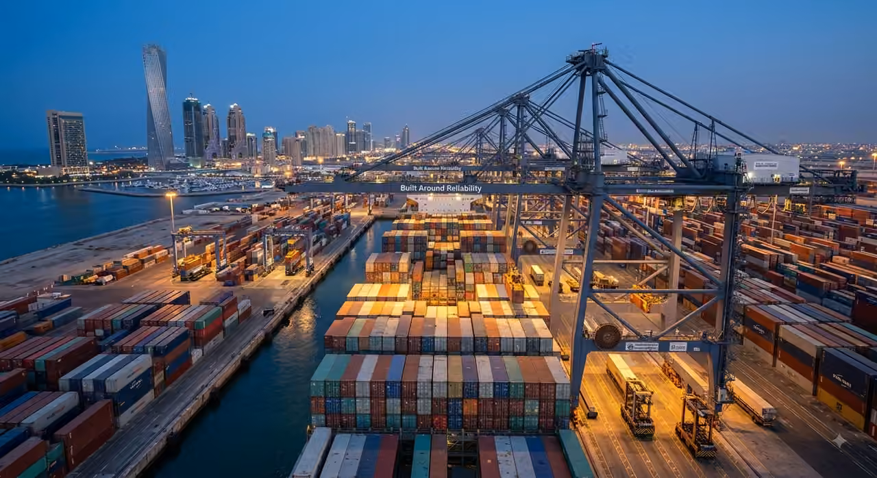 Cargo vessel at sea at dusk — built around reliability